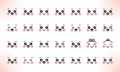 Collection of Cute Cartoon Panda Faces Expressing Various Emotions on White Background
