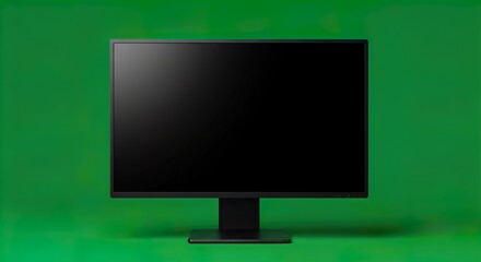 Black Computer Monitor on Green Background
