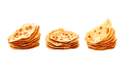 Pack Collection Crispy Flatbreads Stacks of Thin Bread Perfect for Recipes  Food Blogs set against transparent background