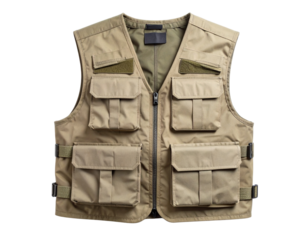 Classic khaki canvas utility vest, built tough with many pockets for tools, gear, and