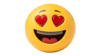 Fototapeta premium Happy yellow emoji face with red heart eyes and open mouth showing love