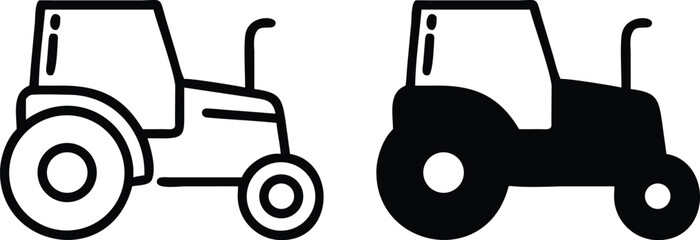 Modern Tractor Icon in Black and White – Agriculture Farming Vehicle Vector Illustration