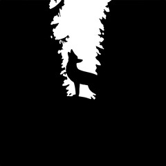 silhouette of a fox on the deep forest