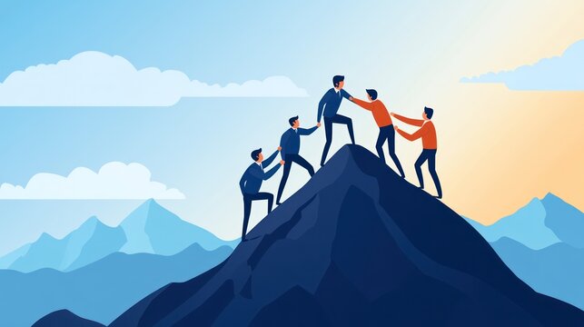 Teamwork summiting a mountain