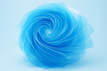 Abstract spiral of plastic-like blue layers with soft reflections