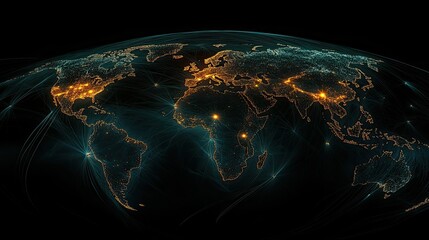 Radiant, linked points across the globe representing international cybersecurity and secure data exchange