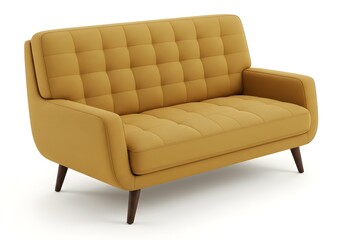 Stylish Modern Tufted Yellow Sofa Isolated White Background