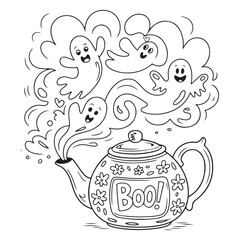 Teapot with boo design and ghosts emerging from the spout