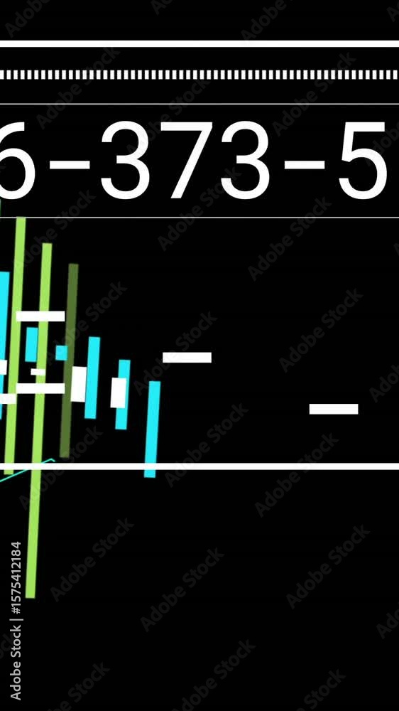 Poster analyzing financial data and graphs with animation on black background