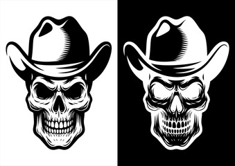Cowboy Skull Illustration – Black and White Vector Art