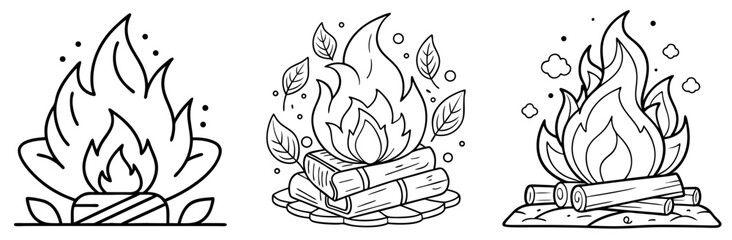 Burning Wood Coloring Book Page Outline Design