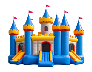 Colorful Inflatable Bounce House with Castle-Like Towers