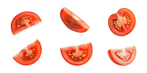 Pack Collection Vibrant Tomato Slices Juicy Red Food Photography set against transparent background