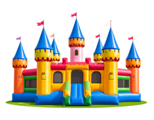 Colorful Inflatable Bounce House with Castle-Like Towers