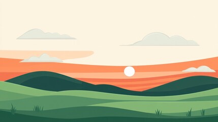 Obraz premium Peaceful sunset over rolling hills