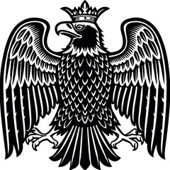 Fototapeta premium Stylized black and white eagle with crown emblem symbol