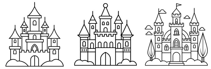 Fototapeta premium Fairytale Castle Coloring Book Page Outline Design