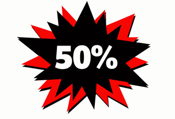 Obraz premium Discount label with 50% text in vibrant red and black explosion 