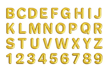 Golden alphabet font vector illustration featuring a collection of ABC letters, numbers, and...
