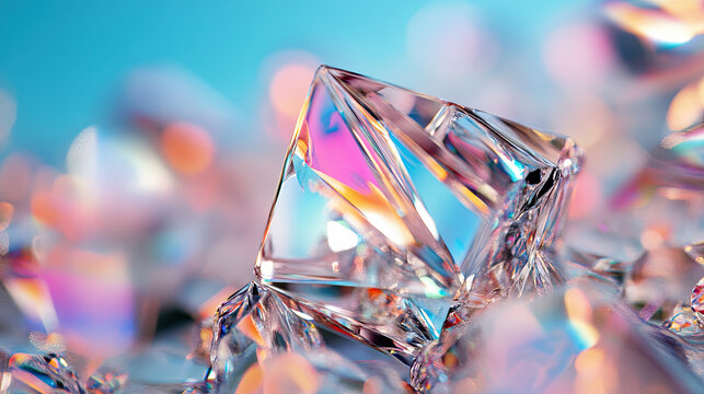 Abstract holographic geometric shapes glowing with rainbow reflections 