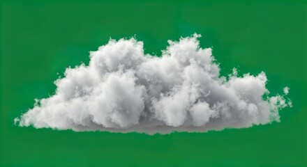 Fluffy white cloud against a vibrant green background creating a striking visual contrast in a simplistic composition