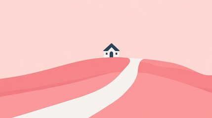 Simple, pastel-hued landscape with a house