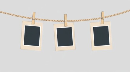 Vintage photos hanging on a clothesline