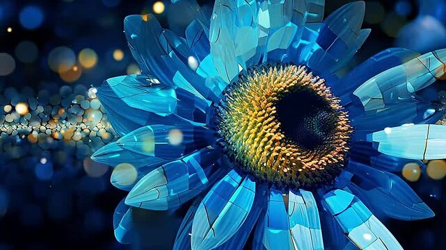 sun flower in Delfts Blauw realistis and slow,ai generatif