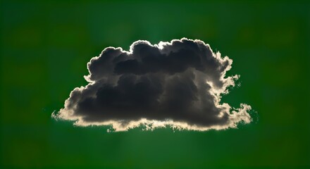 Silhouette of a fluffy dark cloud with a silver lining, set against a vivid green sky background
