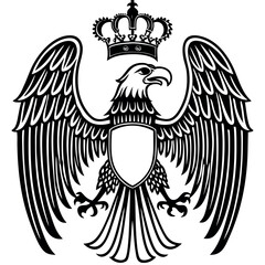 Obraz premium Black and white stylized eagle with crown and shield emblem