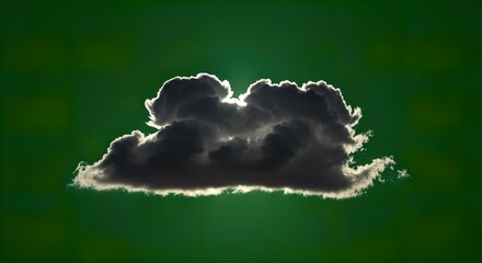 Silhouetted cloud with silver lining on a vibrant green background, highlighting the contrast between dark and bright areas