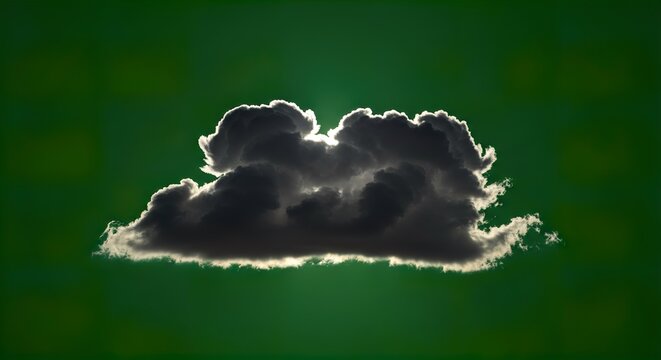 Silhouetted cloud with silver lining on a vibrant green background, highlighting the contrast between dark and bright areas