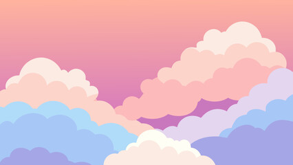 Pink cloudscape pattern: a seamless vector illustration of bright pink clouds on a blue sky, perfect for summer wallpaper or cartoon designs