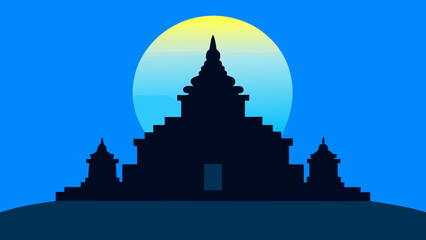 Obraz premium Wat Phra Kaew temple silhouette against a vibrant sunset sky