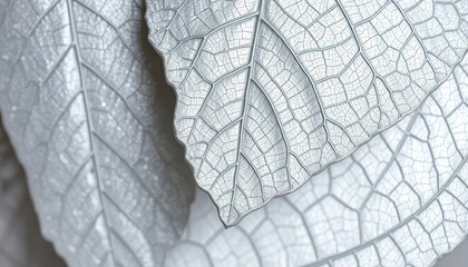 Obraz premium Close-up of two overlapping, silvery leaves, veins prominent