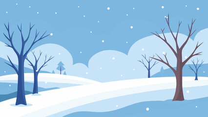 Winter Wonderland Snowy Landscape Illustration of Bare Trees and Rolling Hills