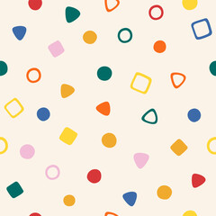 Colorful Geometric Seamless Pattern on Cream Background
