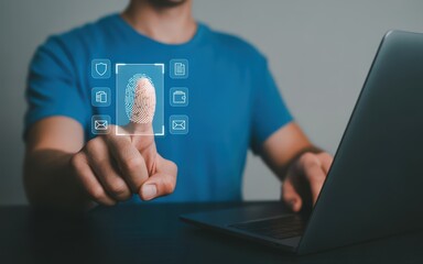Digital security with fingerprint scanning on a modern laptop screen shown
