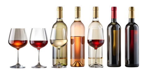 Wine Bottles and Glasses on Transparent Background