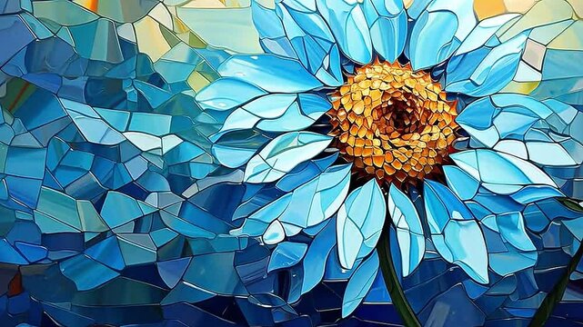 sun flower in Delfts Blauw realistis and slow,ai generatif