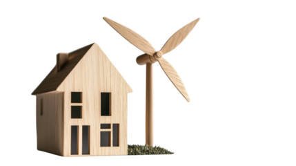 Windmill model representing sustainable and ecological energy concept isolated on white background