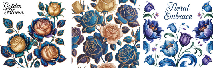 Enchanting Floral Designs A Colorful Vector Set of Exquisite Roses and Blossoms, Perfect for Digital and Print Projects, Offering Versatile Artistic Elements for Creative Endeavors.