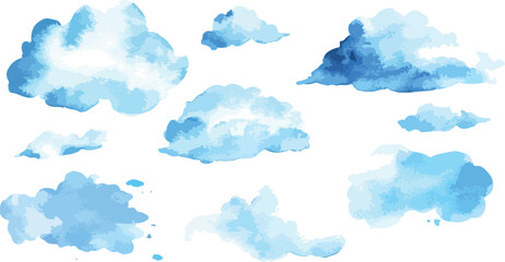 Watercolor Blue Clouds on a White Background for a Seamless Pattern
