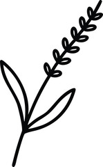 Elegant Line Art Illustration of a Single Lavender Sprig with Delicate Leaves and Flowers, Perfect for Botanical Designs and...