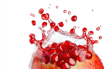 Juicy pomegranate arils bursting with red liquid isolated on a transparent background juice splash