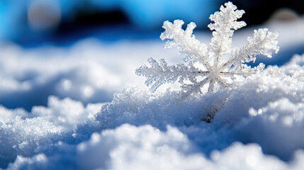 Close up of snow textures showing pristine white flakes with seasonal reflections 