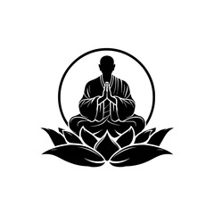 Monk in Meditation – Serene Silhouette on Lotus Flower with Sacred Circle