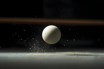 Slow-mo from the side of the white ball bouncing, gliding low towards the opponent with the next shot deciding everything