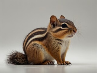 A chipmunk with bold black stripes sits calmly on a smooth surface,  showcasing charm and natural colors. AI generated.