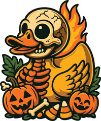 Zombie Duck with Pumpkins Vector Cartoon Design